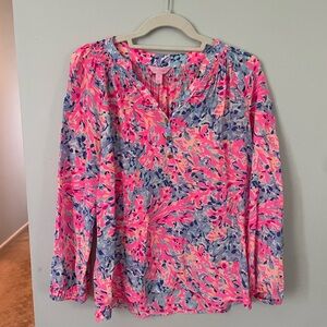 Lilly Pulitzer Elsa silk top- coco coral crab print